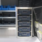 Raaco Carry-Lite reol med 5 stk servicekufferter og Raaco HandyBox